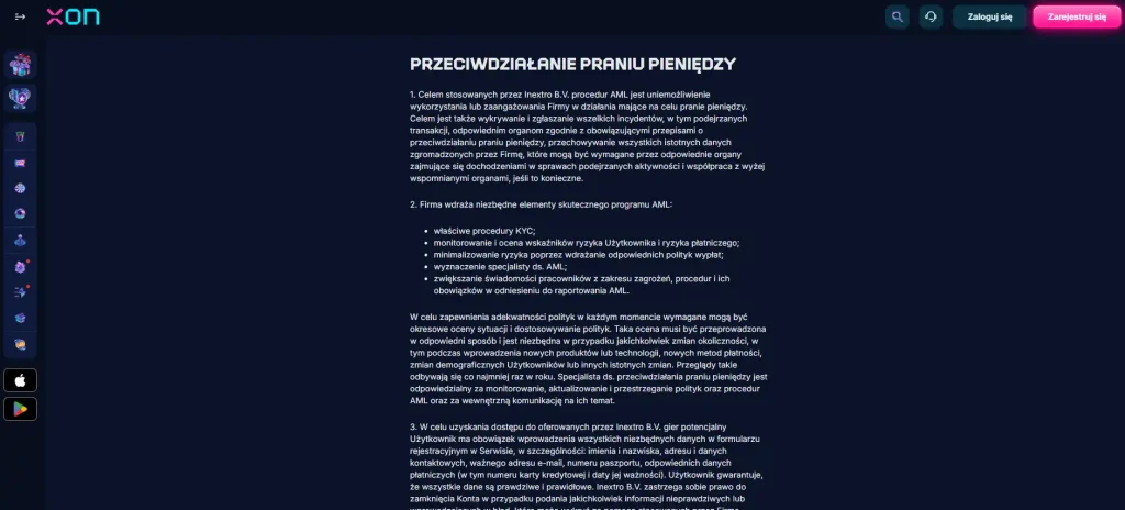 Rzeczywisty fragment polityki AML XON.BET dotyczący dokumentów wymaganych przy wypłacie